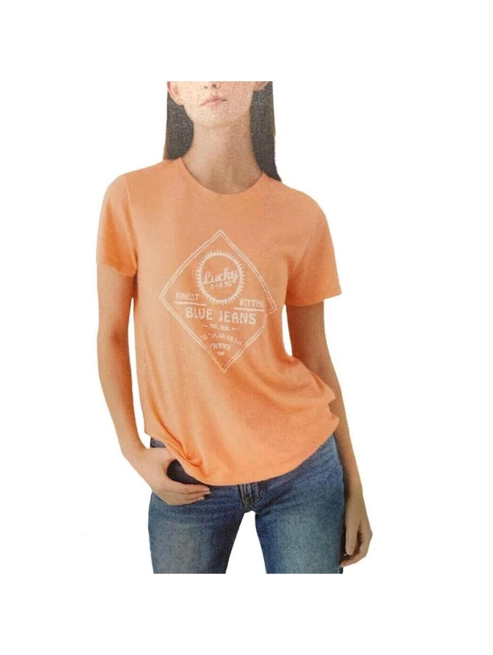 Lucky Brand "Blue Jeans" T-Shirt Orange, Plus Size XXL Women's Tee Shirt Top